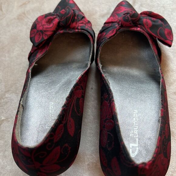 CL Chines Laundry Ted Blk Floral Fabric Print Granny Short Heels Sz 8.5 / 39 - Picture 6 of 10